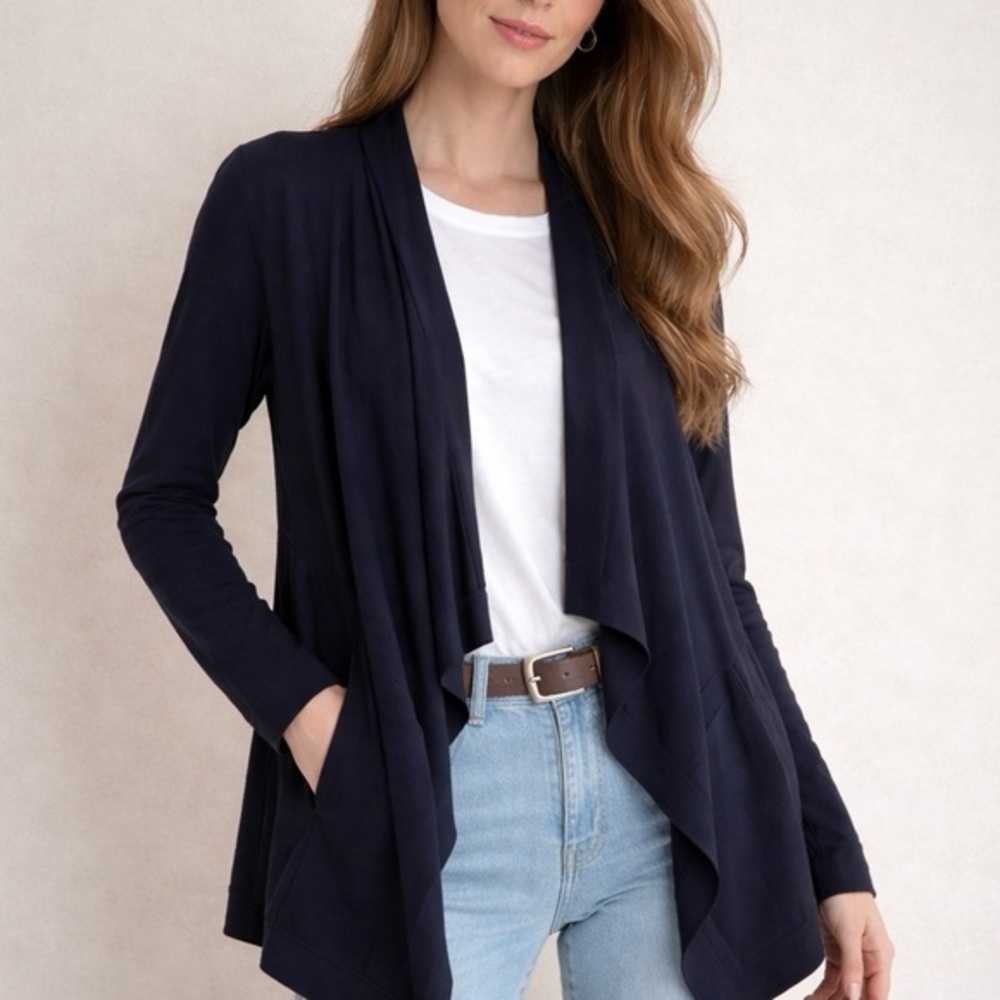 COS Wool Navy Blue Drape Long Sleeve Middle Cardigan XS